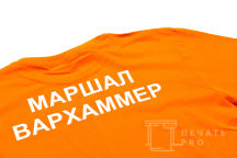 Оранжевые футболки с надписью «МАРШАЛ ВАРХАММЕР»